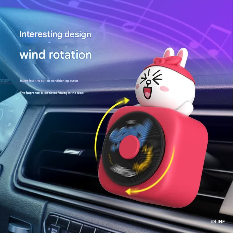 Car Air Freshener - CD Player Design with Spinning Record & Cute Character Topper(Yellow chick)