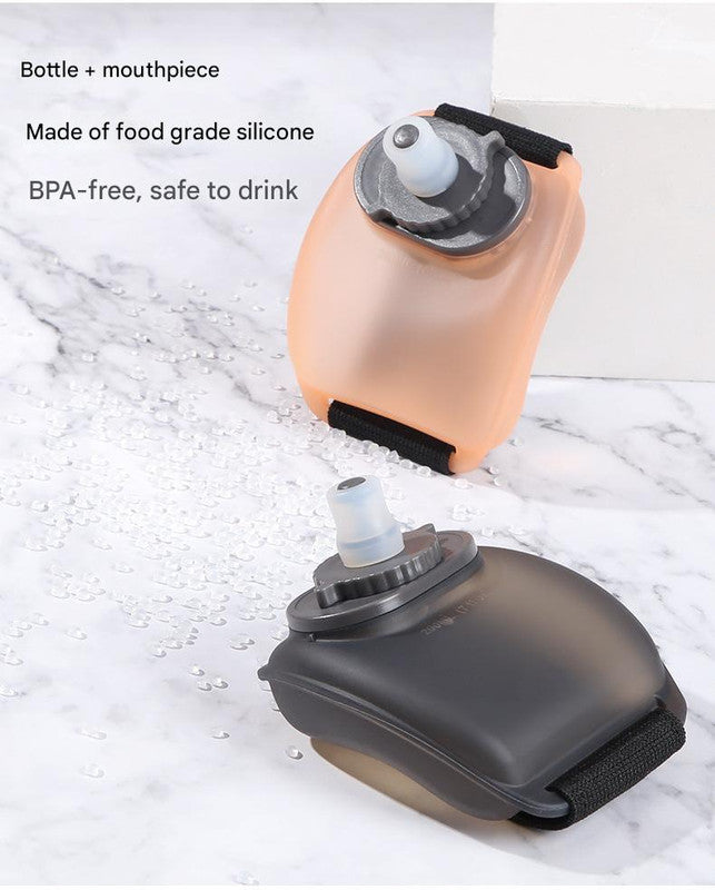 Wearable Sports Wrist Water Bottle - 200ml BPA-Free Silicone Flask with Adjustable Strap & Bite Valve(Black)