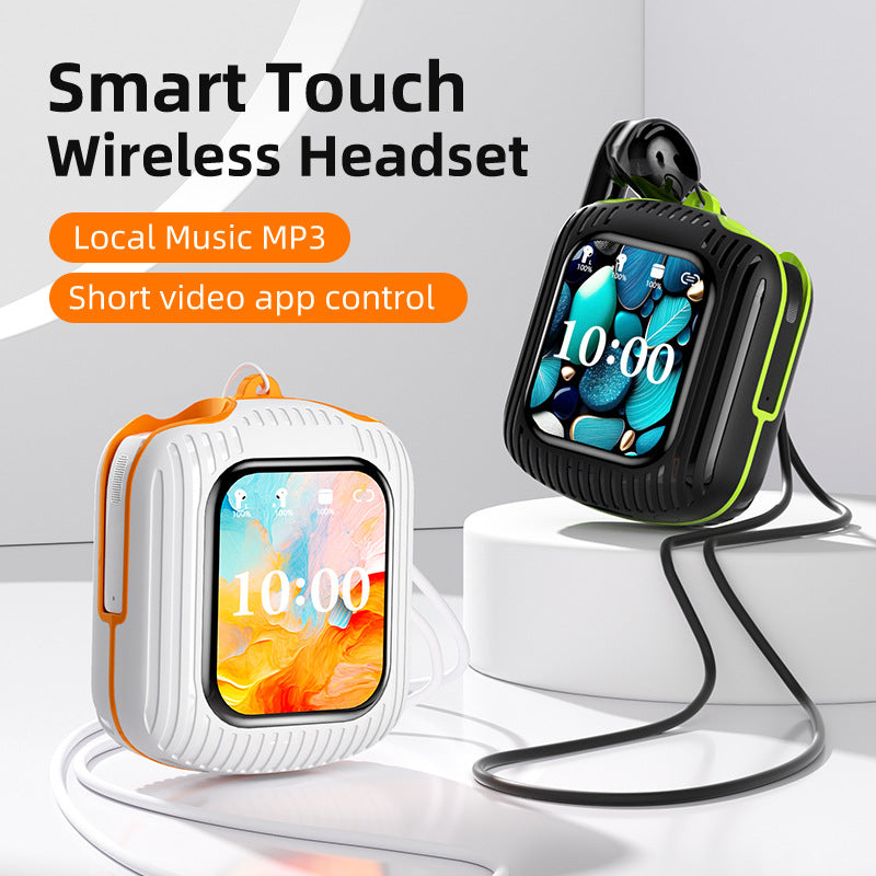 Smart Touch Wireless Headset with MP3 Player & Display - Caller ID, App Control, ENC Noise Reduction(Black Orange)