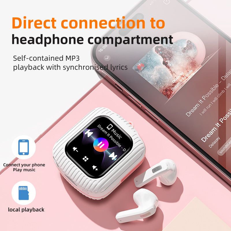 Smart Touch Wireless Headset with MP3 Player & Display - Caller ID, App Control, ENC Noise Reduction(White orange)