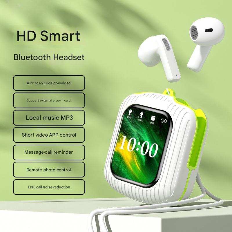 Smart Touch Wireless Headset with MP3 Player &amp; Display - Caller ID, App Control, ENC Noise Reduction(White green)