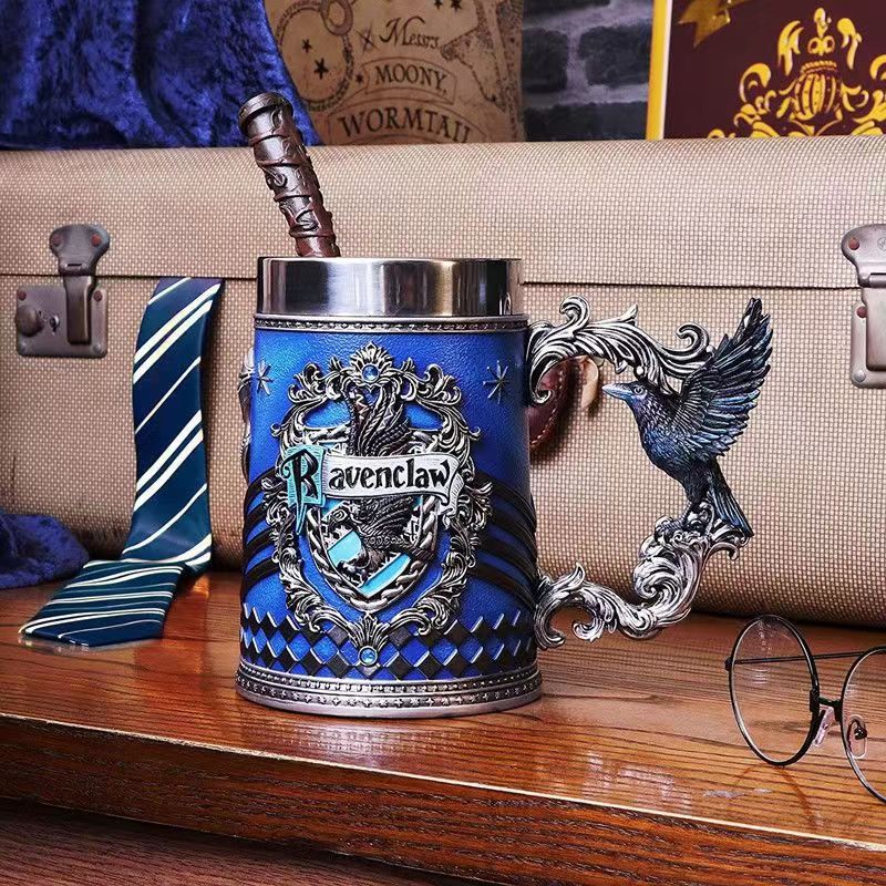 Collectible Fantasy House Crest Tankard Mug - 600ml Stainless Steel Lined Resin Beer Stein(blue)