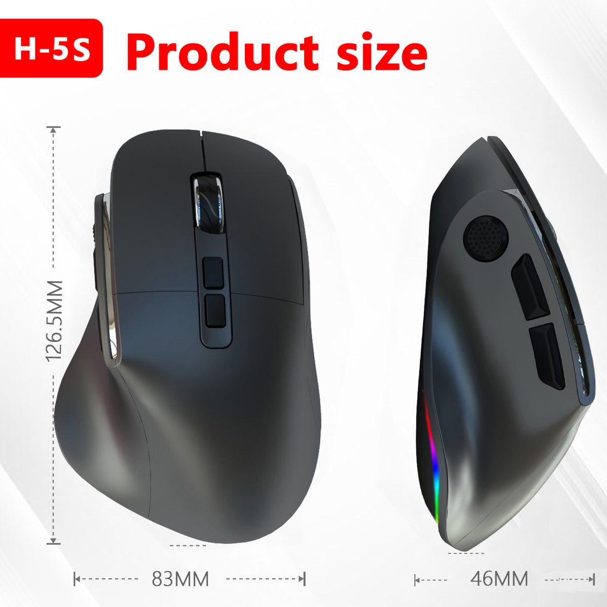 Ergonomic Vertical Wireless Mouse - Dual Mode (2.4G + Bluetooth), RGB Light, Rechargeable 500mAh Battery(Pink)