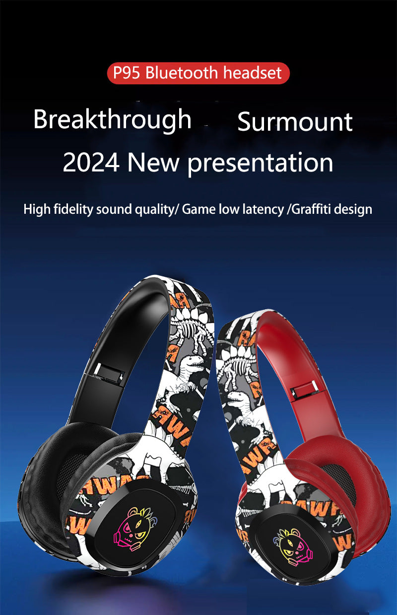 Wireless Over-Ear Headphones with Graffiti Design - Bluetooth 5.3, HIFI Sound, RGB Light, 8H Playtime(black)