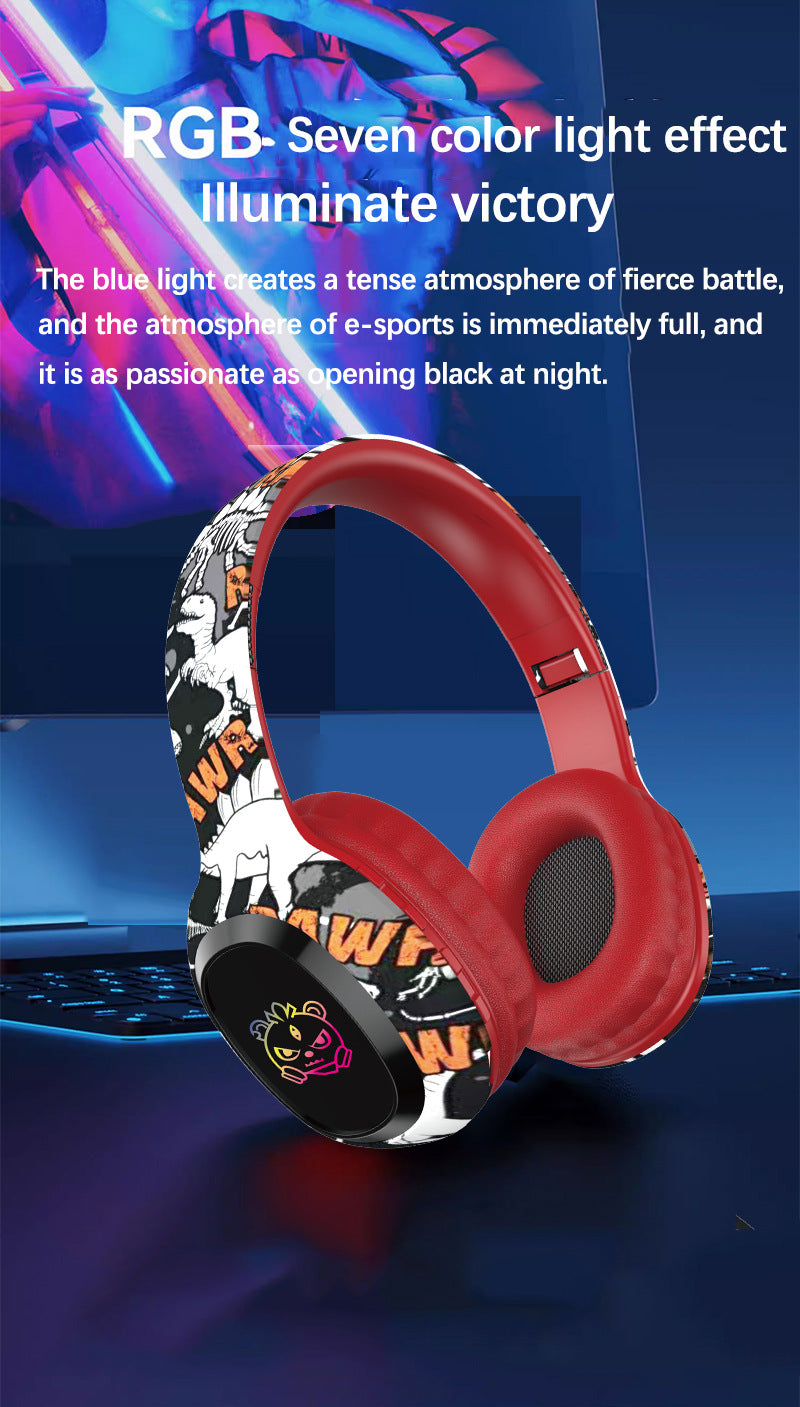 Wireless Over-Ear Headphones with Graffiti Design - Bluetooth 5.3, HIFI Sound, RGB Light, 8H Playtime(black)