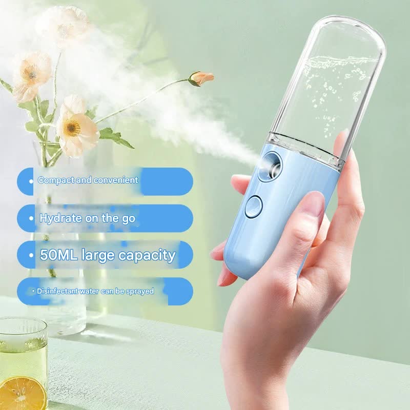 Two Portable Nano Facial Sprayer - 50ml USB Rechargeable Moisturizing Disinfectant Sprayer(Light pink)