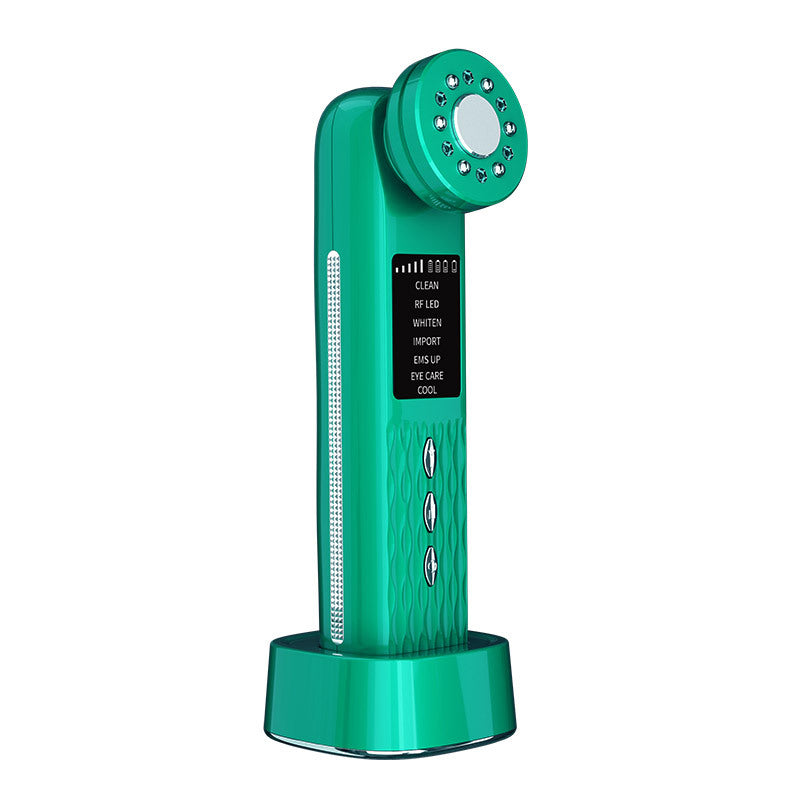 Multi-Functional Facial Beauty Device - Ultrasonic, EMS, RF LED, Cool Therapy &amp; Eye Care(green)