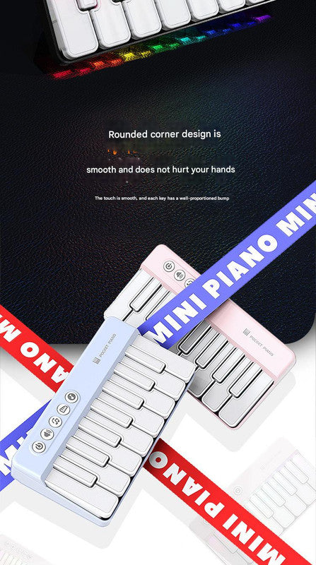 Mini Pocket Piano Electronic Keyboard - 19 Keys, Multiple Modes, LED Lights, Portable Musical Toy(pink)