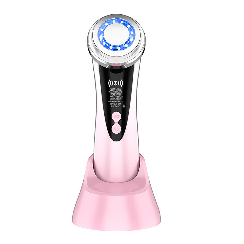 4-in-1 Facial Beauty Device - LED Light Therapy, Warm Lifting, Ion Cleansing &amp; Eye Care(pink)