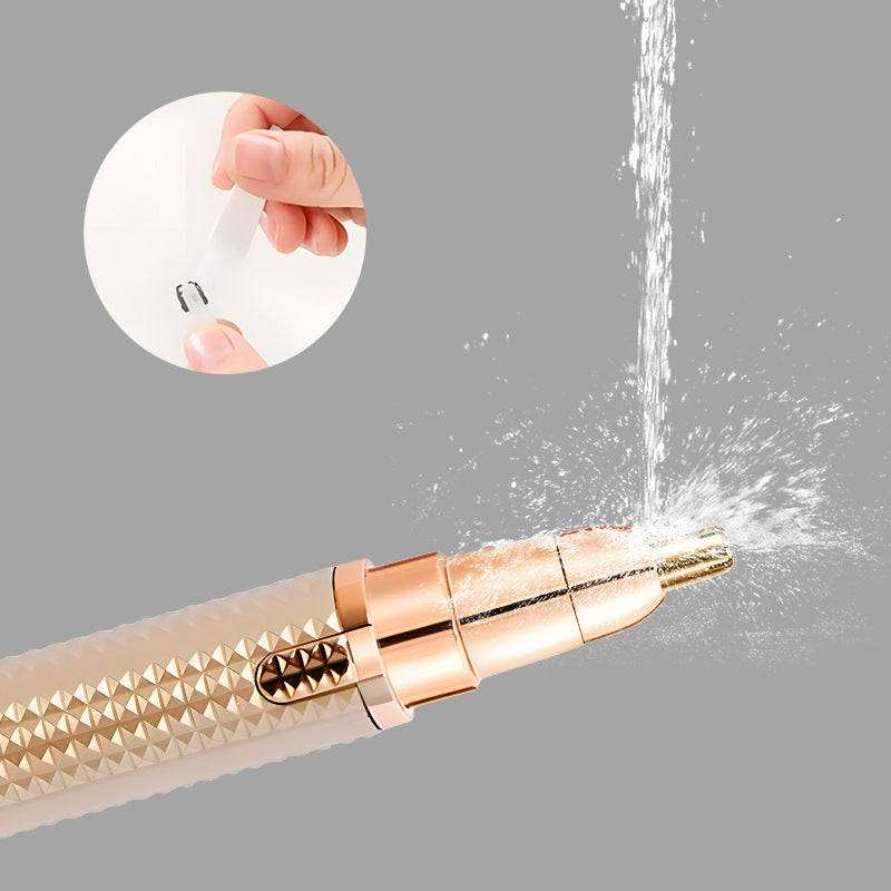 3-in-1 Rechargeable Electric Trimmer for Women - Nose, Eyebrow & Facial Hair Remover with Washable Heads & LED Light(Gold)