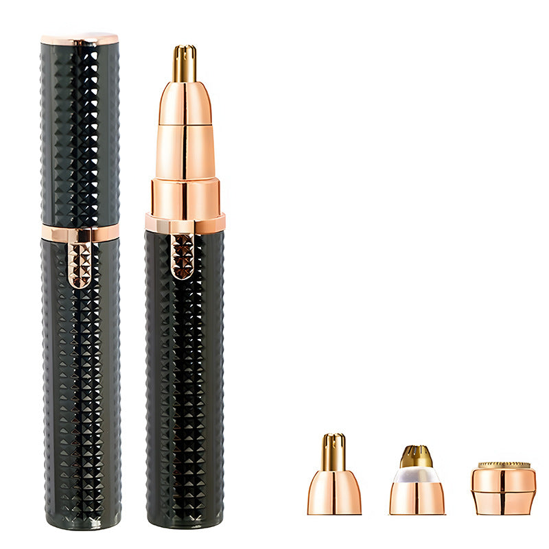 3-in-1 Rechargeable Electric Trimmer for Women - Nose, Eyebrow &amp; Facial Hair Remover with Washable Heads &amp; LED Light(black)