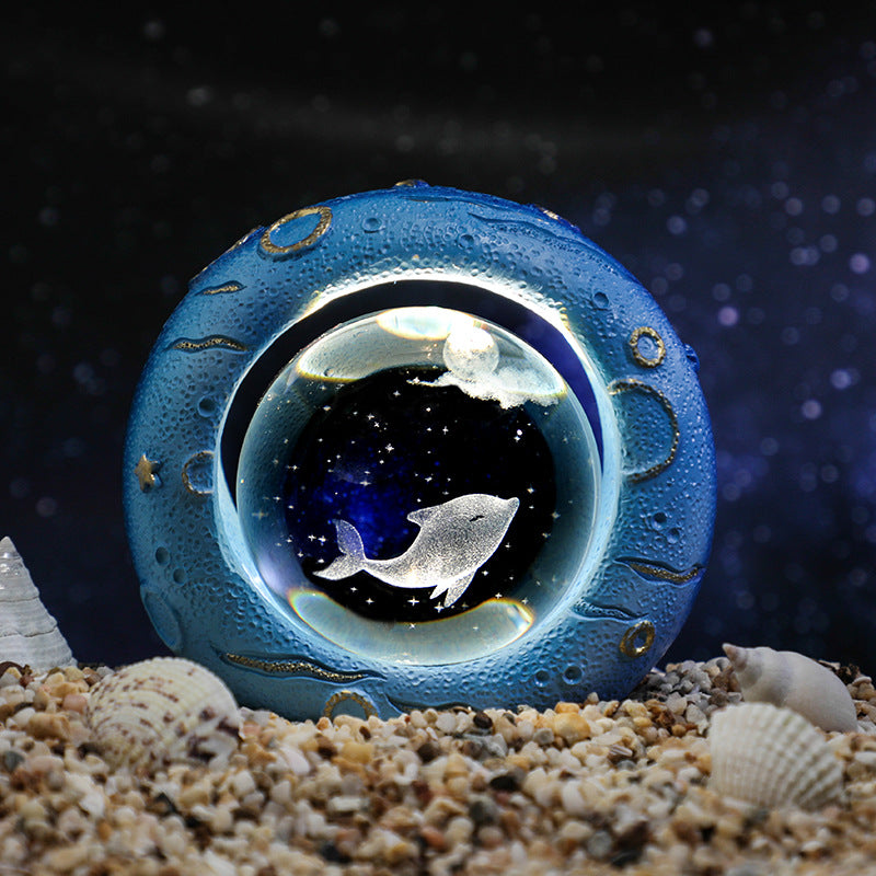 Celestial Ring LED Crystal Ball Lamp - 3D Engraving, Unique Gift (Dolphin)