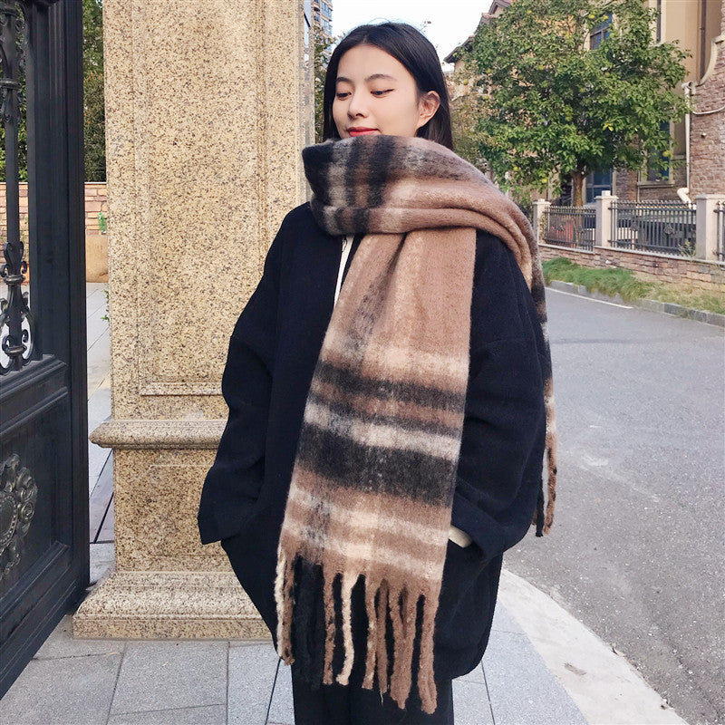 Khaki Women&#39;s Fashion Plaid Scarf - Warm &amp; Stylish Long Neck Warmer (220x40cm)