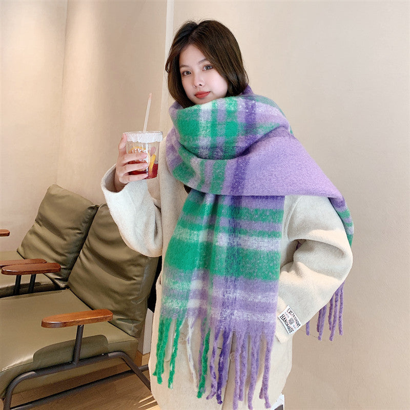 Green purple Women&#39;s Fashion Plaid Scarf - Warm &amp; Stylish Long Neck Warmer (220x40cm)