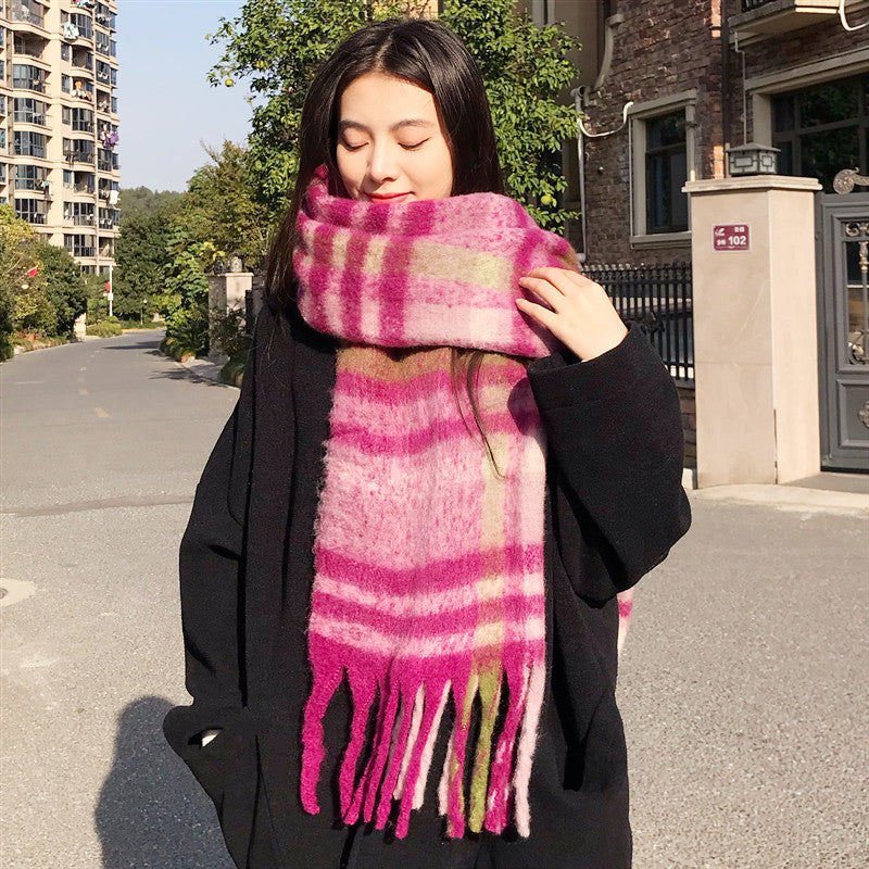Rose red Women&#39;s Fashion Plaid Scarf - Warm &amp; Stylish Long Neck Warmer (220x40cm)