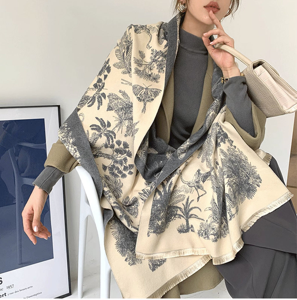 Gray beige Luxury Soft Printed Pashmina Style Wrap - Large Scarf for Women (185x65cm)