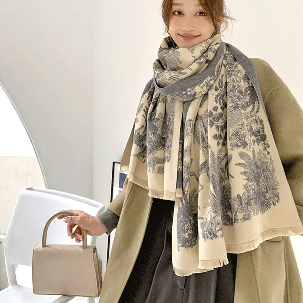 Gray beige Luxury Soft Printed Pashmina Style Wrap - Large Scarf for Women (185x65cm)