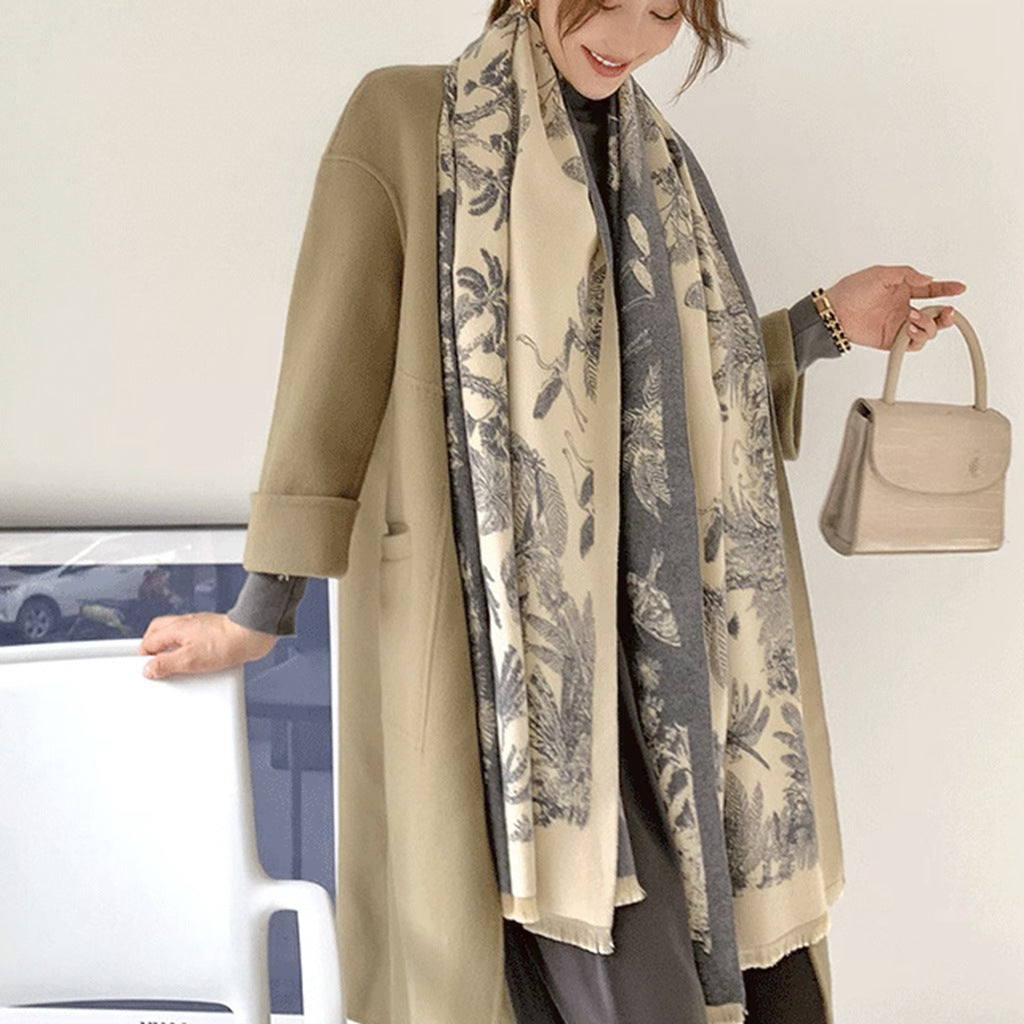 Gray beige Luxury Soft Printed Pashmina Style Wrap - Large Scarf for Women (185x65cm)