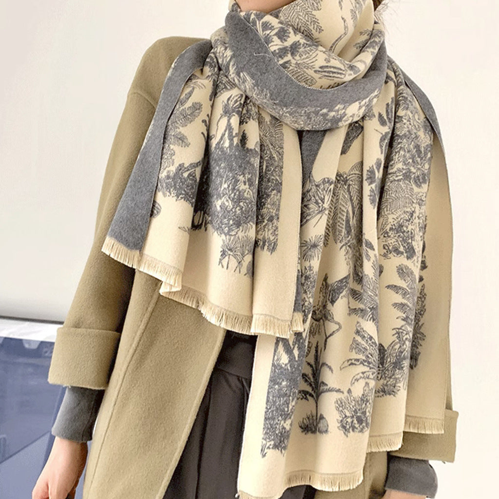 Gray beige Luxury Soft Printed Pashmina Style Wrap - Large Scarf for Women (185x65cm)