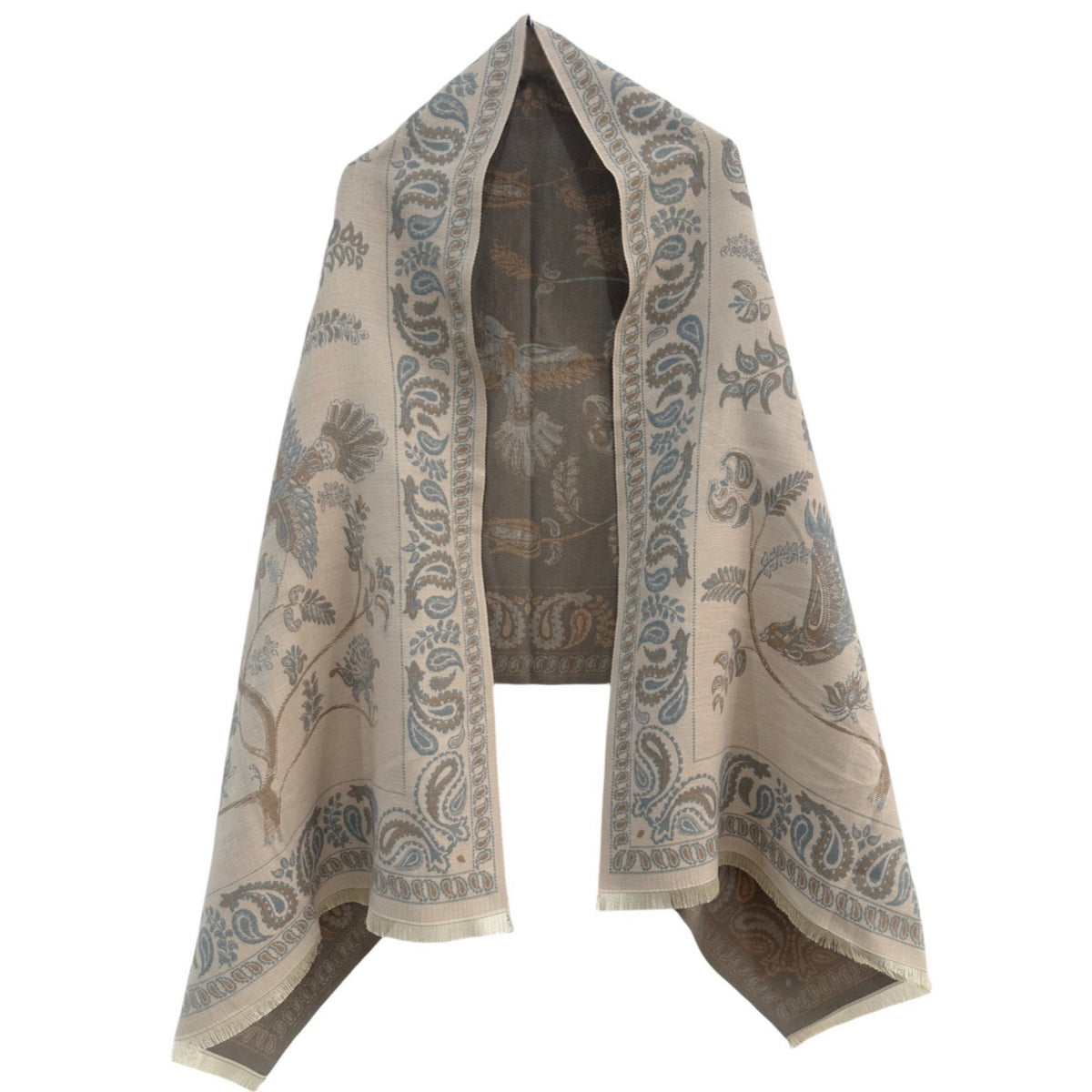 Brown Women's Soft Jacquard Shawl - Paisley &amp; Bird Floral Print Scarf(190x65cm)