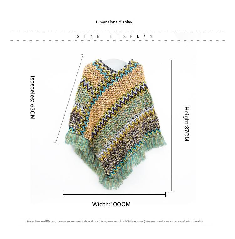 Navy blue Lightweight Chevron Knit Poncho for Women - Elegant Fringed Shawl Wrap