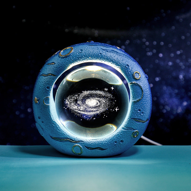 Celestial Ring LED Crystal Ball Lamp - 3D Engraving, Unique Gift (Milky Way)