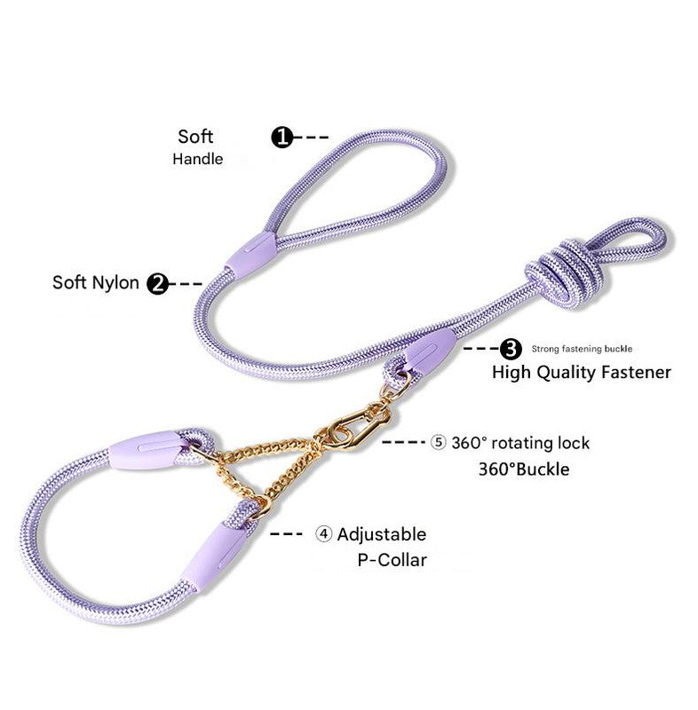 Blue Durable Nylon P-Collar Dog Training Set - Heavy Duty Leash & Martingale Collar (Size : M)