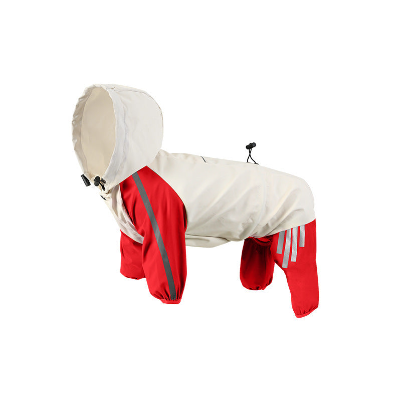Colorblock (Beige red) Dog Raincoat - Waterproof with Hood and Reflective Strips (Size XL)