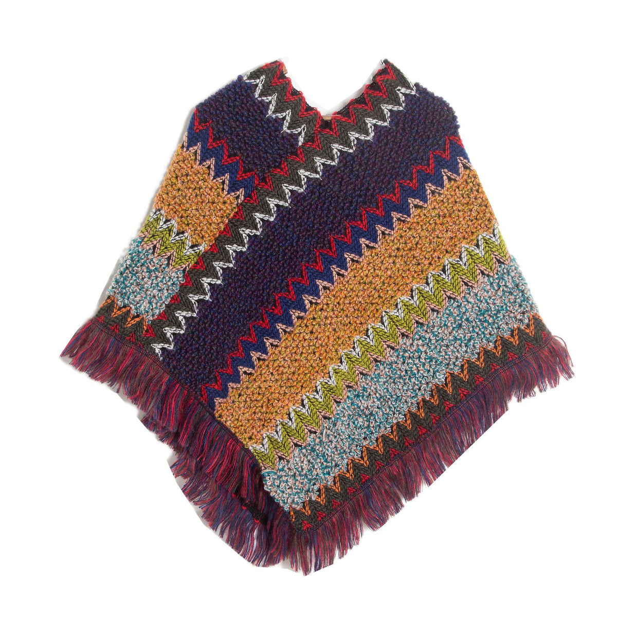 Purple yellow Lightweight Chevron Knit Poncho for Women - Elegant Fringed Shawl Wrap