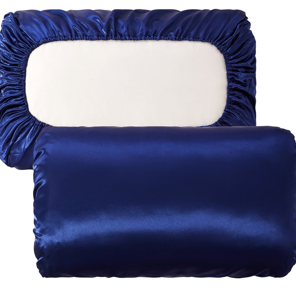 Navy blue Silky Satin Pillowcase Pair - Smooth for Hair &amp; Skin, Elastic Fitted (46x90+16cm)