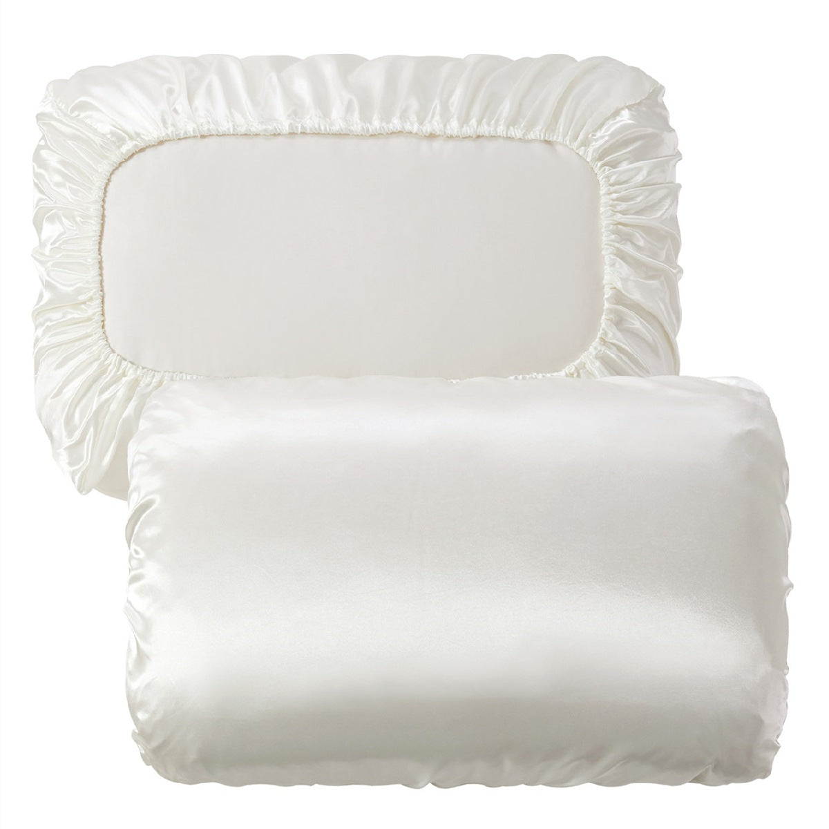 Beige Silky Satin Pillowcase Pair - Smooth for Hair &amp; Skin, Elastic Fitted (46x70+16cm)