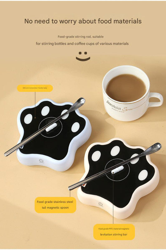 Blue Cute Paw Print Self-Stirring Coaster - Electric Coffee & Milk Mixer