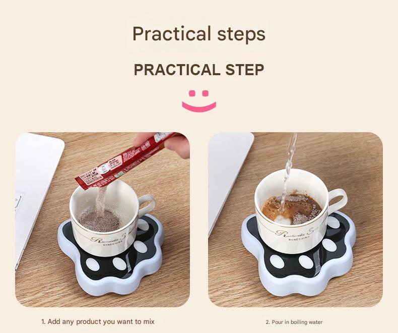 Blue Cute Paw Print Self-Stirring Coaster - Electric Coffee & Milk Mixer