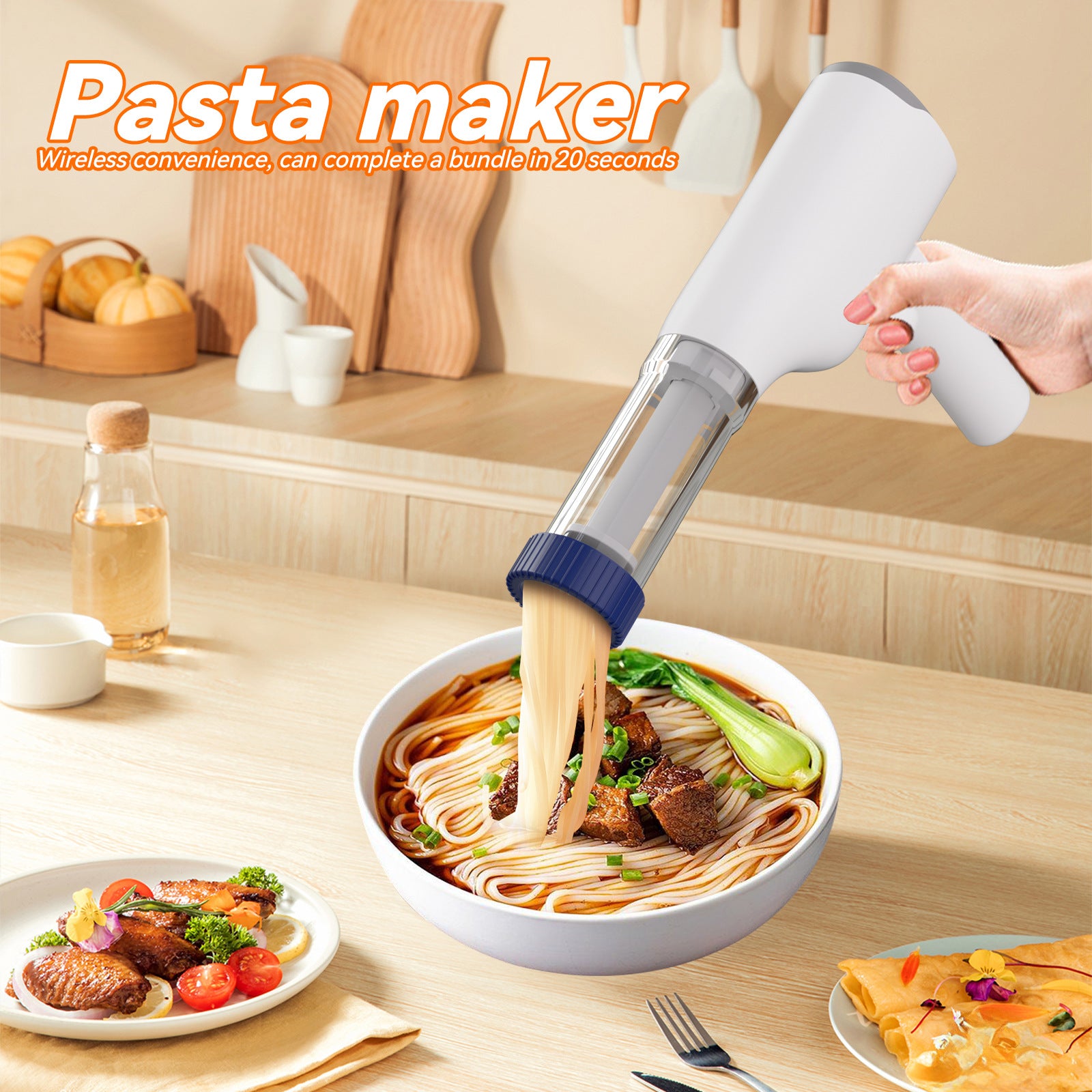 Blue Portable Rechargeable Noodle Maker - Multiple Shaping Discs