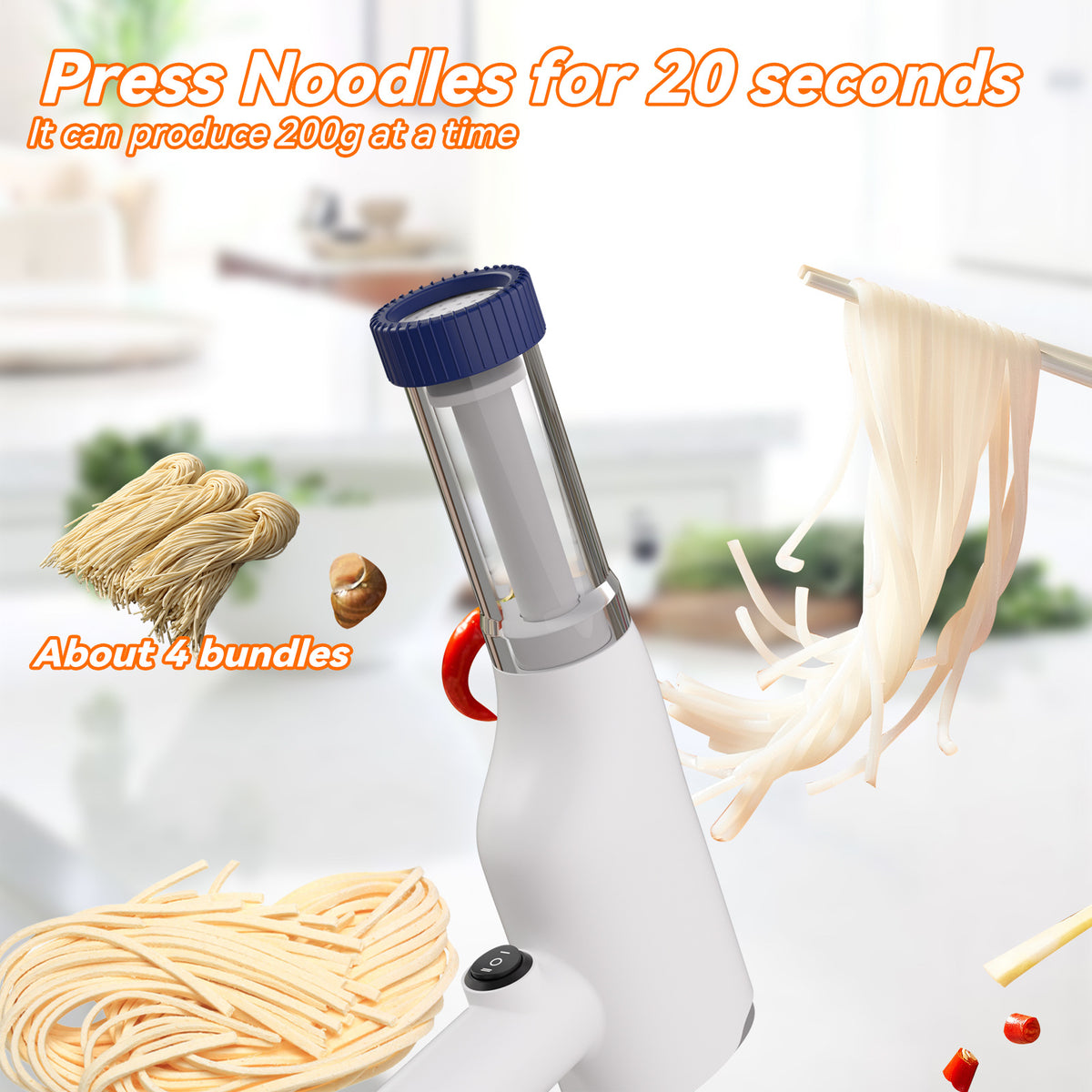 Blue Portable Rechargeable Noodle Maker - Multiple Shaping Discs