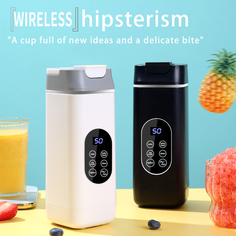 White Rechargeable Travel Blender Cup - 12 Blades, Digital Display, Self-Cleaning