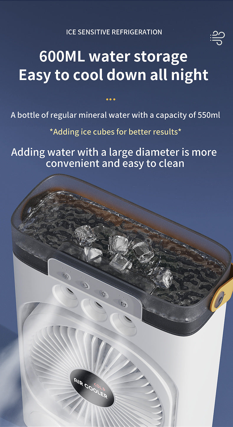 White 3-in-1 Portable Air Cooler Fan - Desktop Humidifier & LED Light, Nano Mist