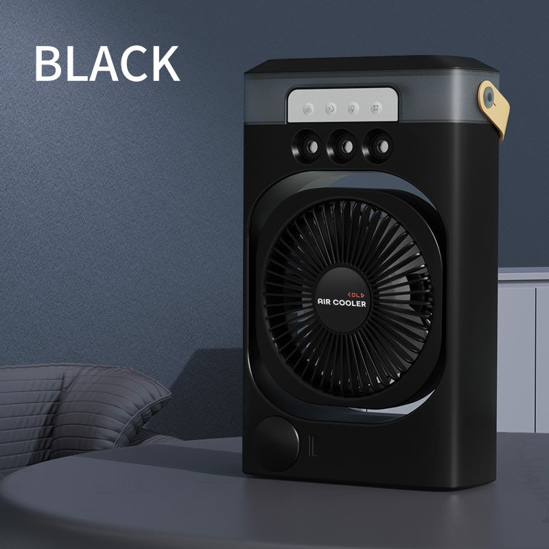 Black 3-in-1 Portable Air Cooler Fan - Desktop Humidifier &amp; LED Light, Nano Mist