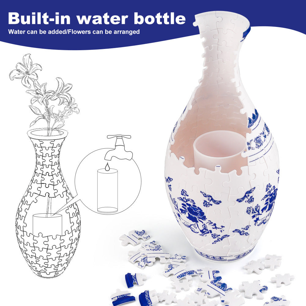 Unique 3D Puzzle Vase with Built-in Water Holder - Fun DIY Project (Blue Boat)