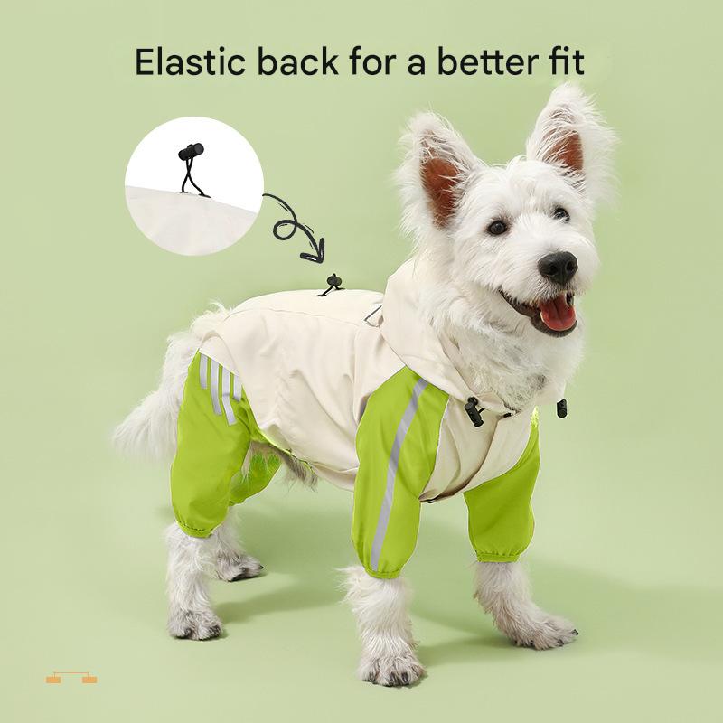 Colorblock (White Green) Dog Raincoat - Waterproof with Hood and Reflective Strips (Size S)