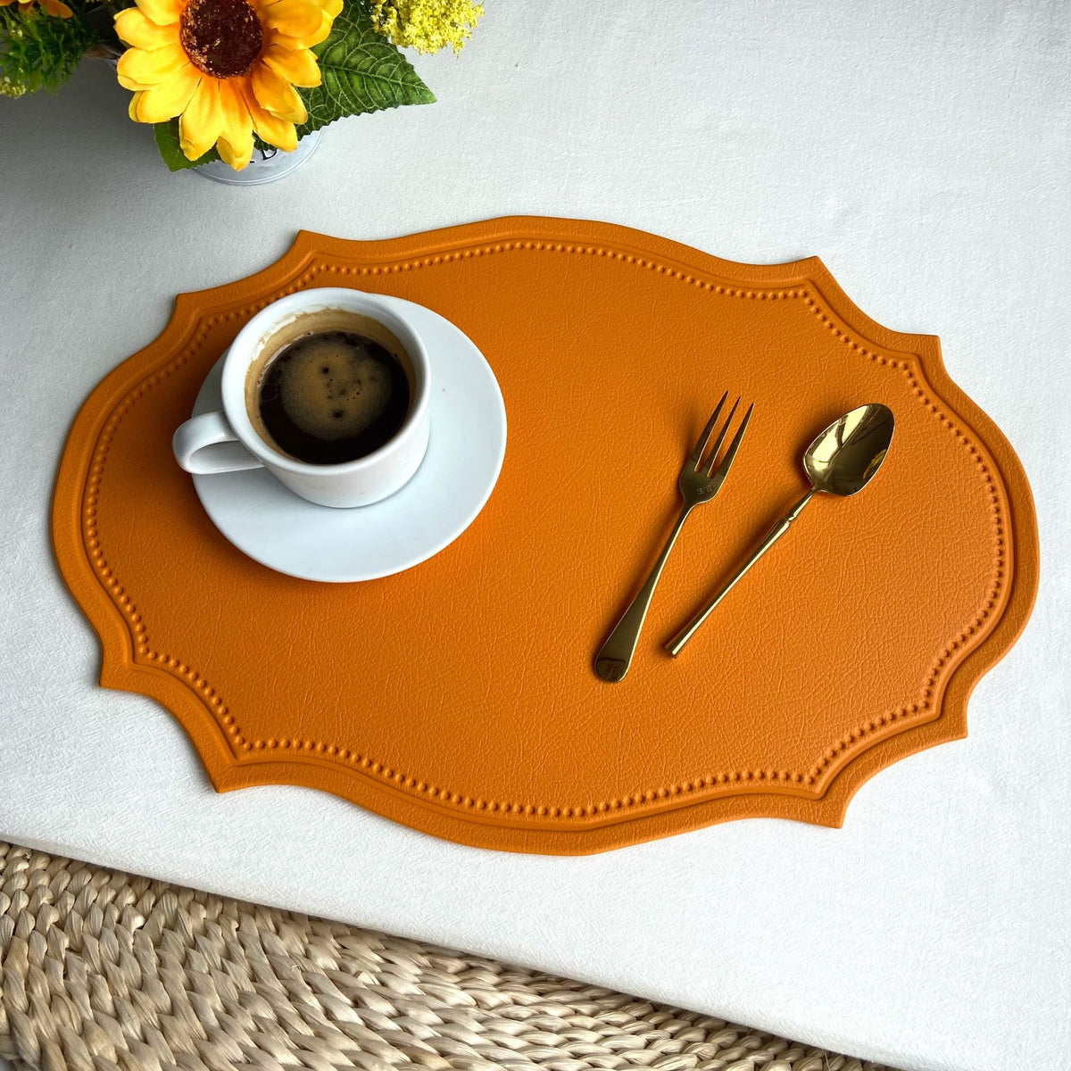 4 pcs Retro Faux Leather Placemat - Waterproof &amp; Oil-Proof Dining Table Mat (Yellow)