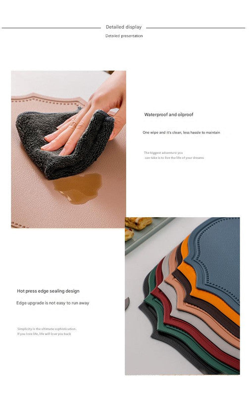 4 pcs Decorative Faux Leather Placemats - Unique Shape, Beautiful Packaging (Dark green)