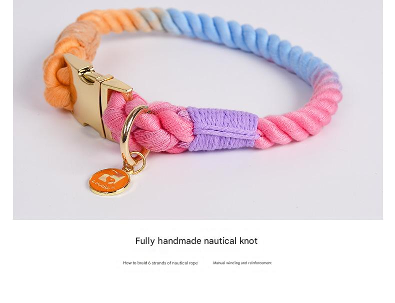 Handmade Rope Dog Collar and Leash Set - Colorful Woven Cotton Cotton (Wine red - Size S)