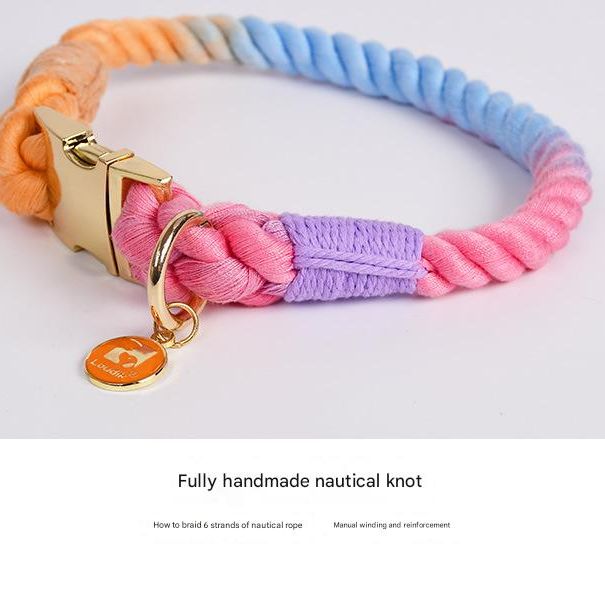 Handmade Rope Dog Collar and Leash Set - Colorful Woven Cotton Cotton (Black - Size S)
