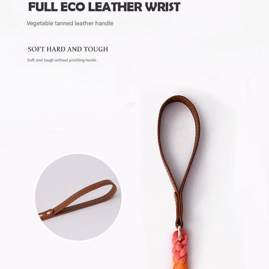 Premium Leather Pet Collar and Leash - Soft, Strong Braided Rope (Dark gray - Size M)