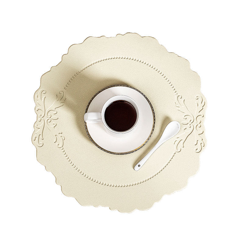 4 pcs Retro Faux Leather Placemat - Waterproof &amp; Oil-Proof Dining Table Mat (Beige)