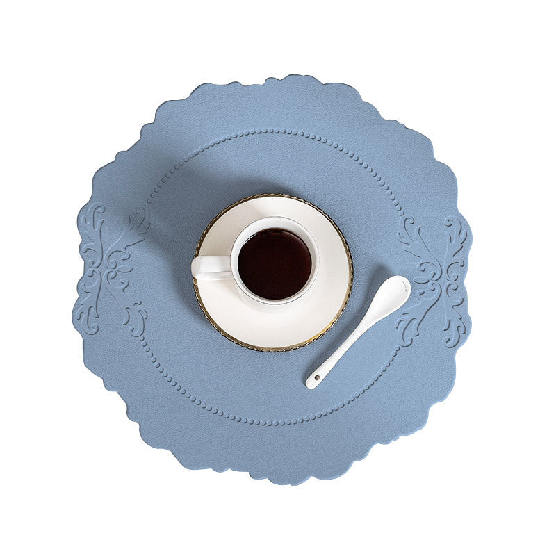 4 pcs Retro Faux Leather Placemat - Waterproof &amp; Oil-Proof Dining Table Mat (Light blue)