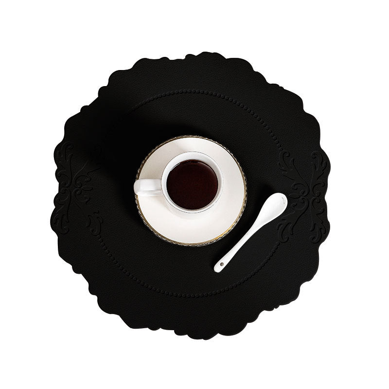 4 pcs Retro Faux Leather Placemat - Waterproof & Oil-Proof Dining Table Mat (Black)