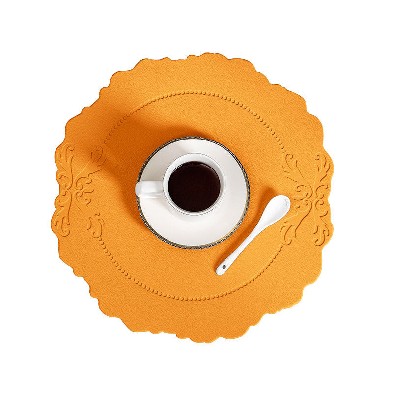 4 pcs Retro Faux Leather Placemat - Waterproof &amp; Oil-Proof Dining Table Mat (Orange)