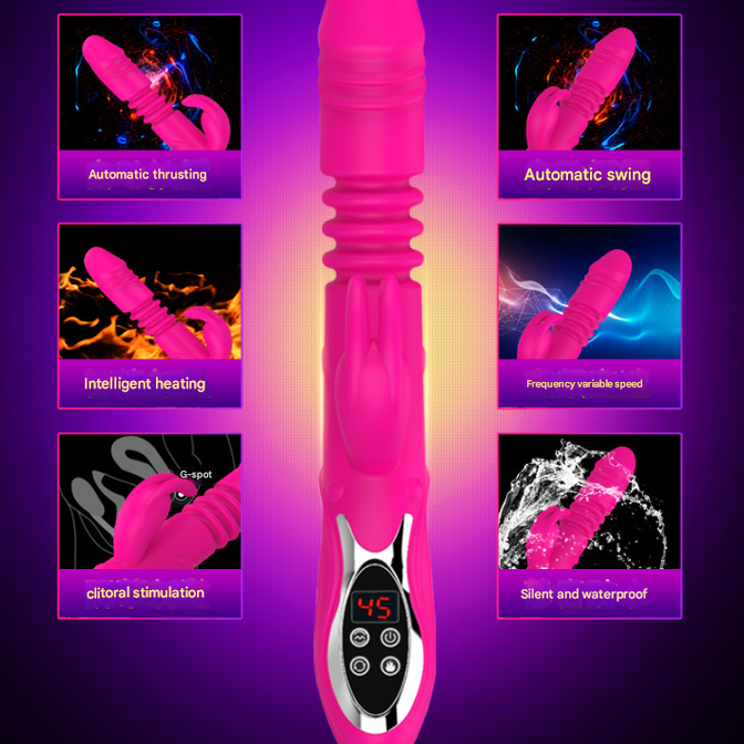 (Purple)Ultimate G-Spot & Clitoral Rabbit Vibrator - Telescopic, Heated, Rotating